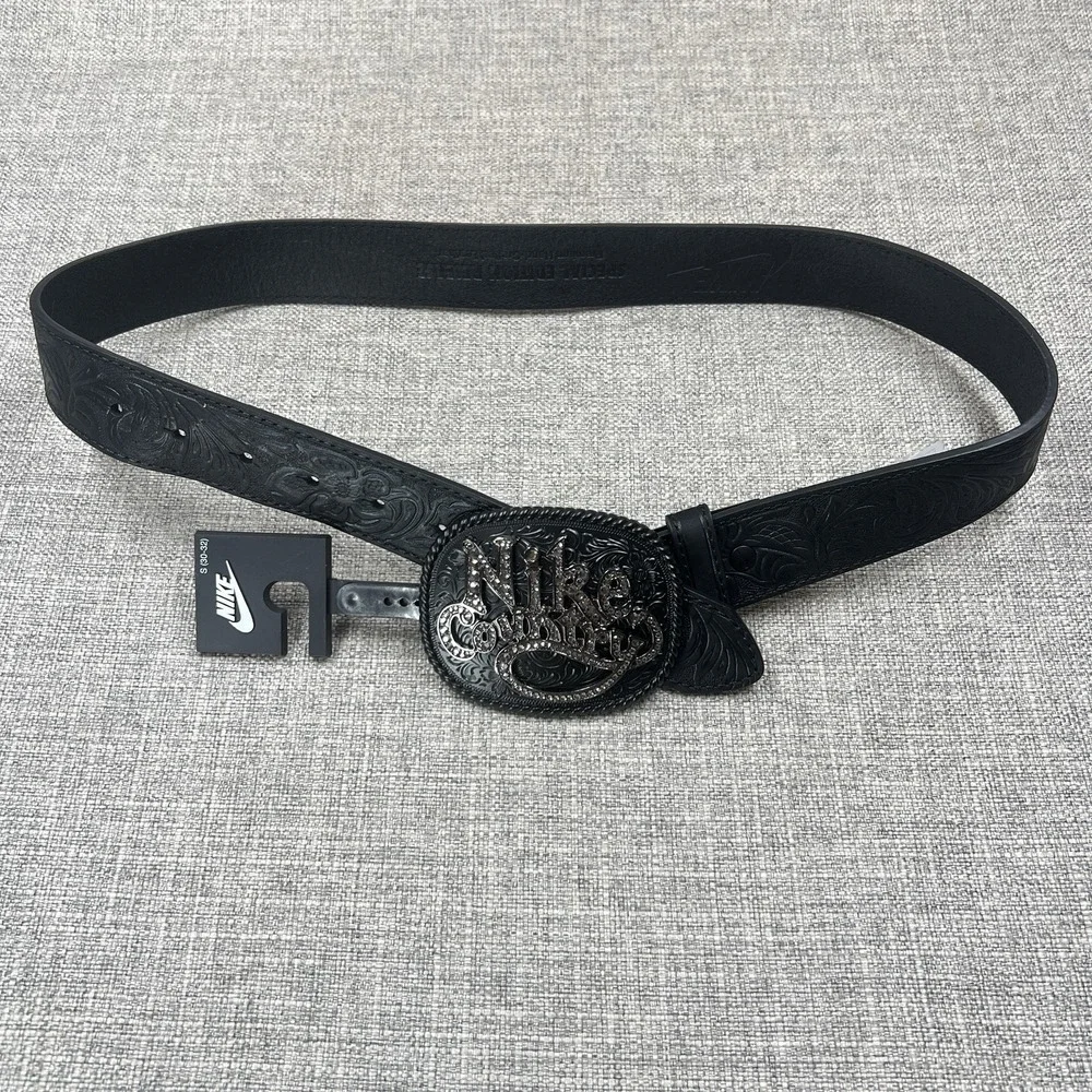 Nike Country Belt Plaque Buckle Embossed Leather Belt Size Small - Picture 5 of 10